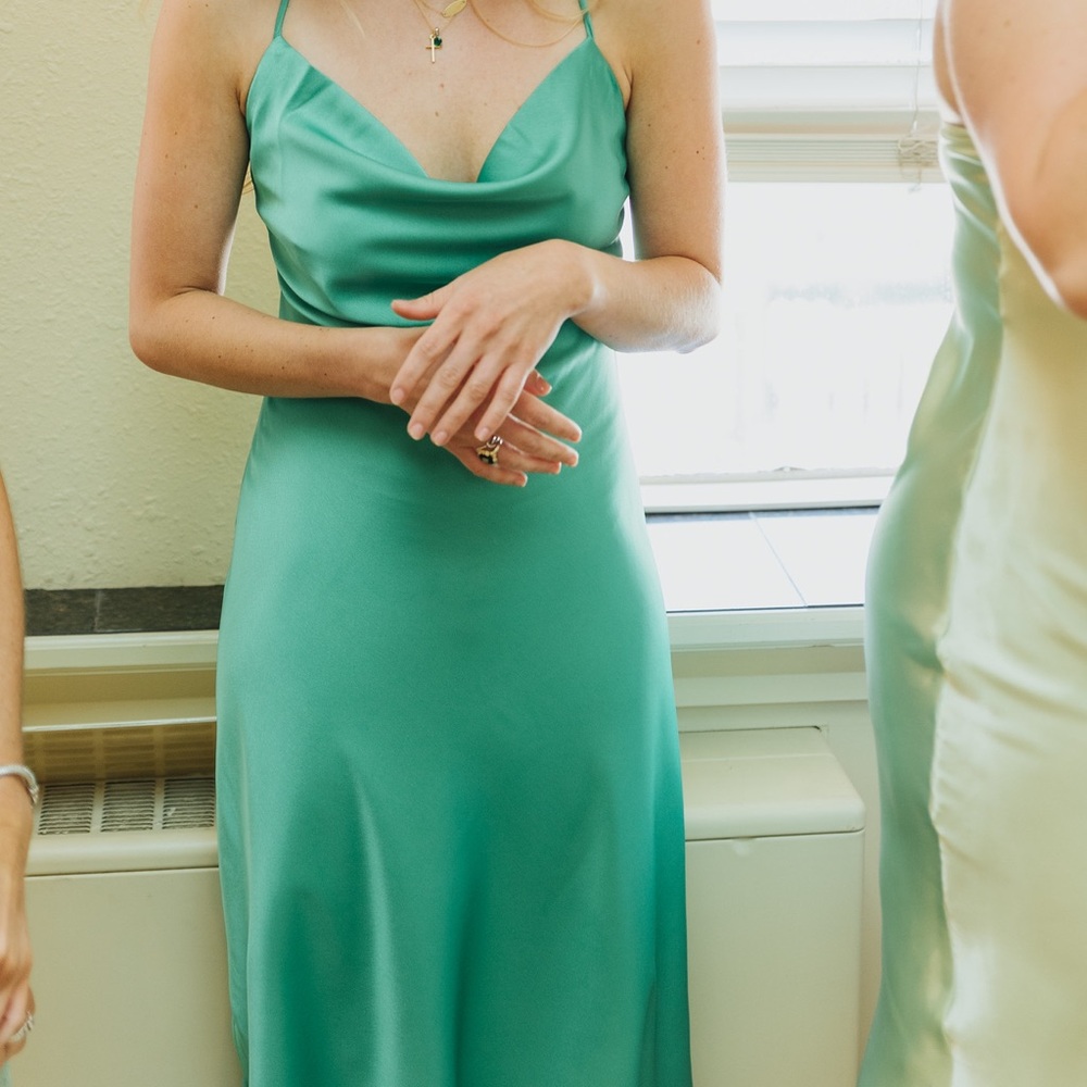 Beginning Boutique green satin midi dress